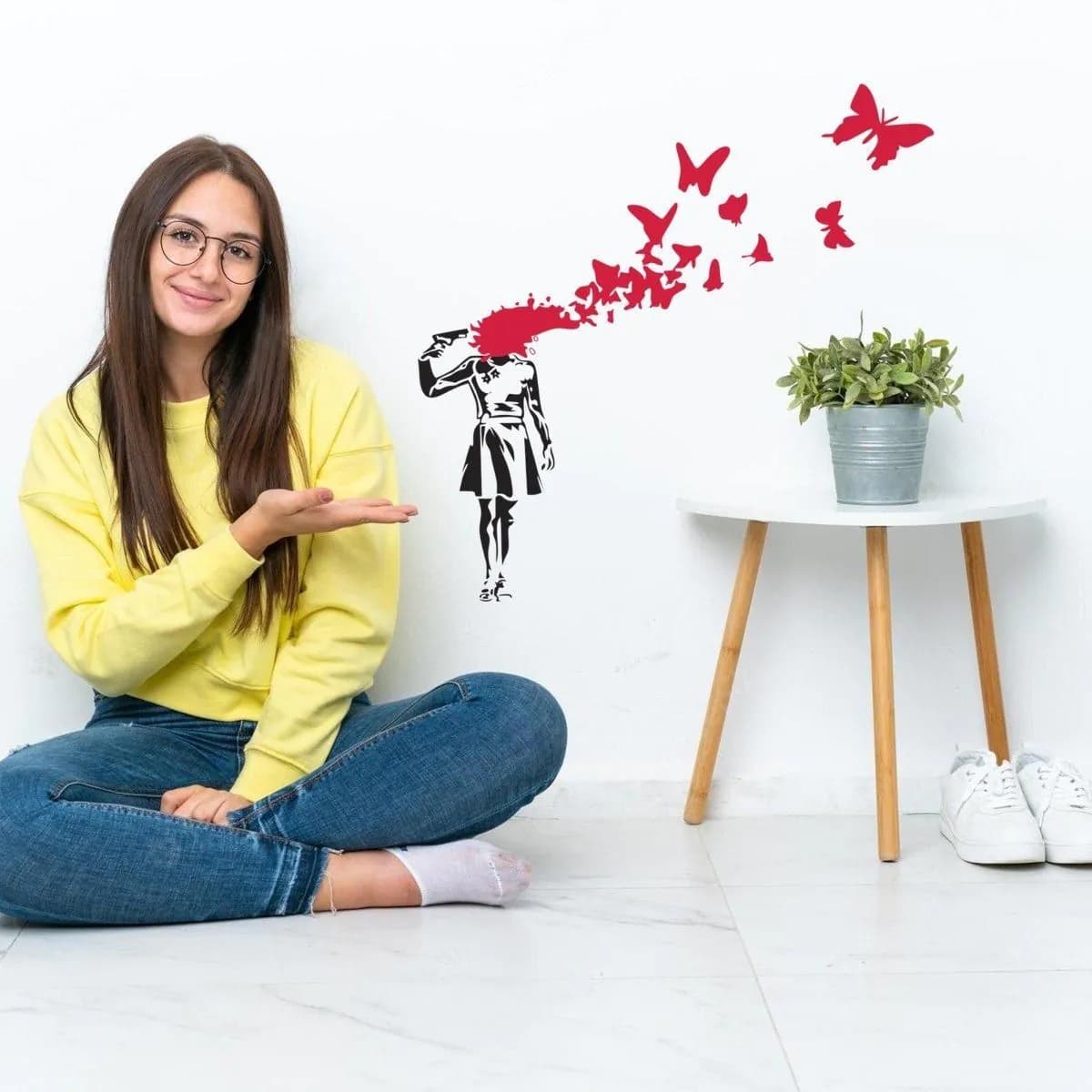image-Butterfly Girl Vinyl Sticker - Emotional Street Art Wall Decal