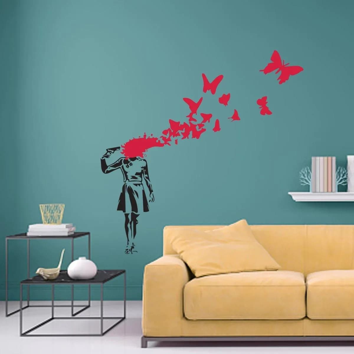 image-Butterfly Girl Vinyl Sticker - Emotional Street Art Wall Decal
