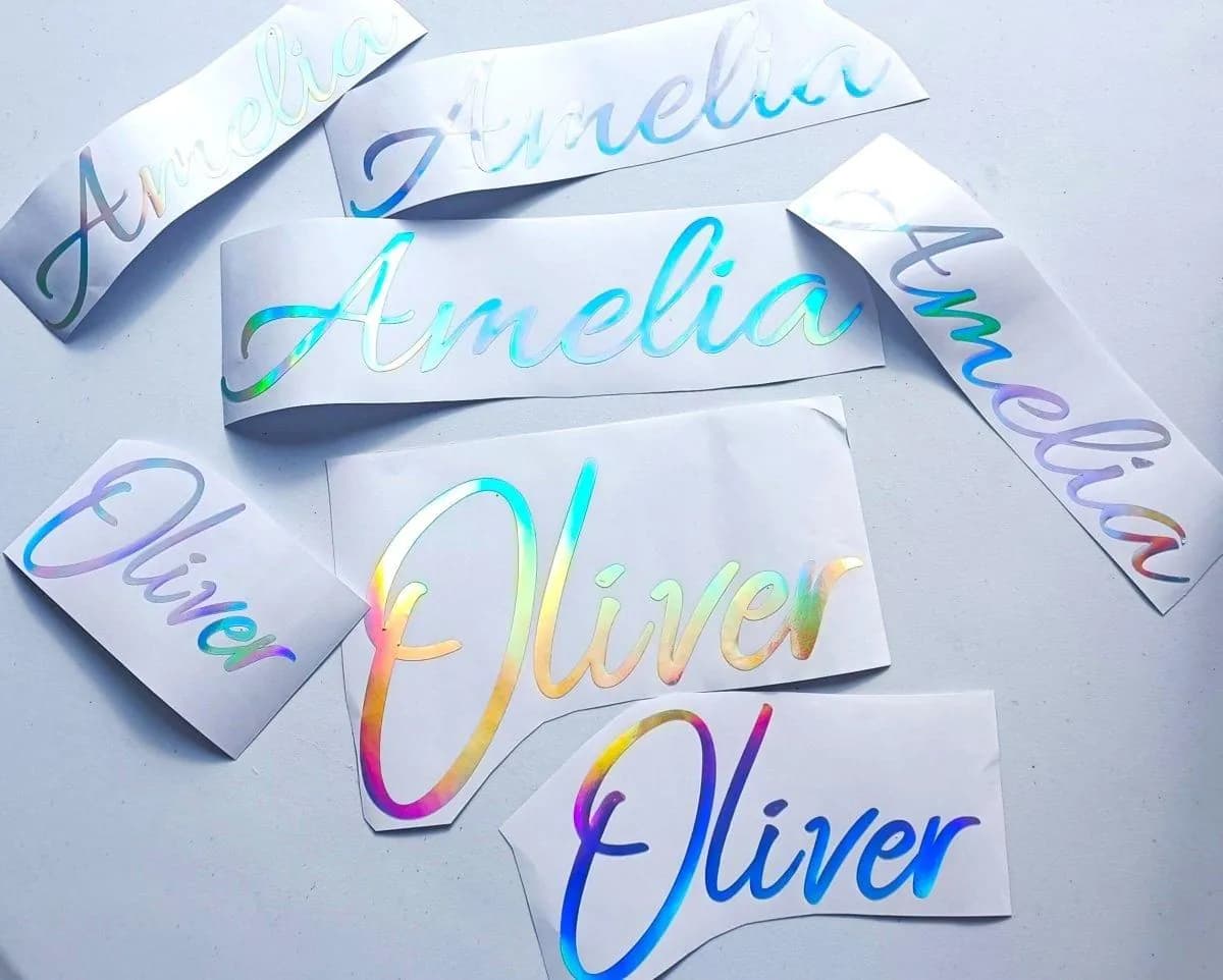 image-Personalized Rainbow Holographic Vinyl Decals, Custom Name Stickers
