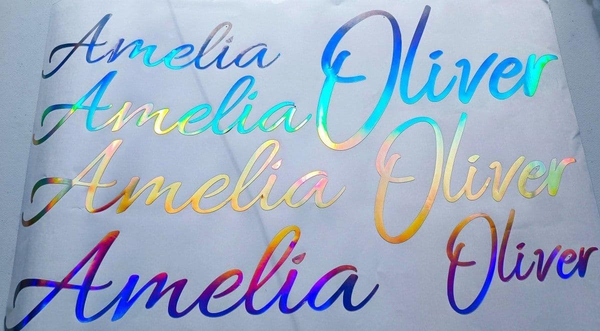image-Personalized Rainbow Holographic Vinyl Decals, Custom Name Stickers