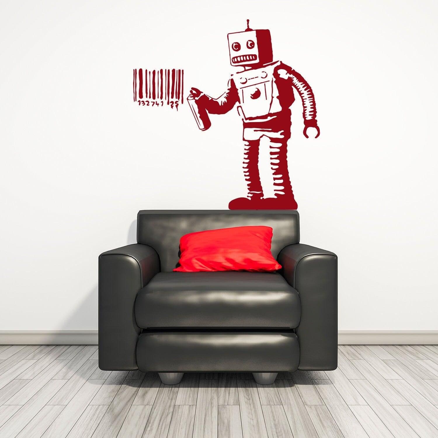 image-Banksy Barcode Robot Wall Vinyl Sticker - Street Art Graffiti Machine Decal