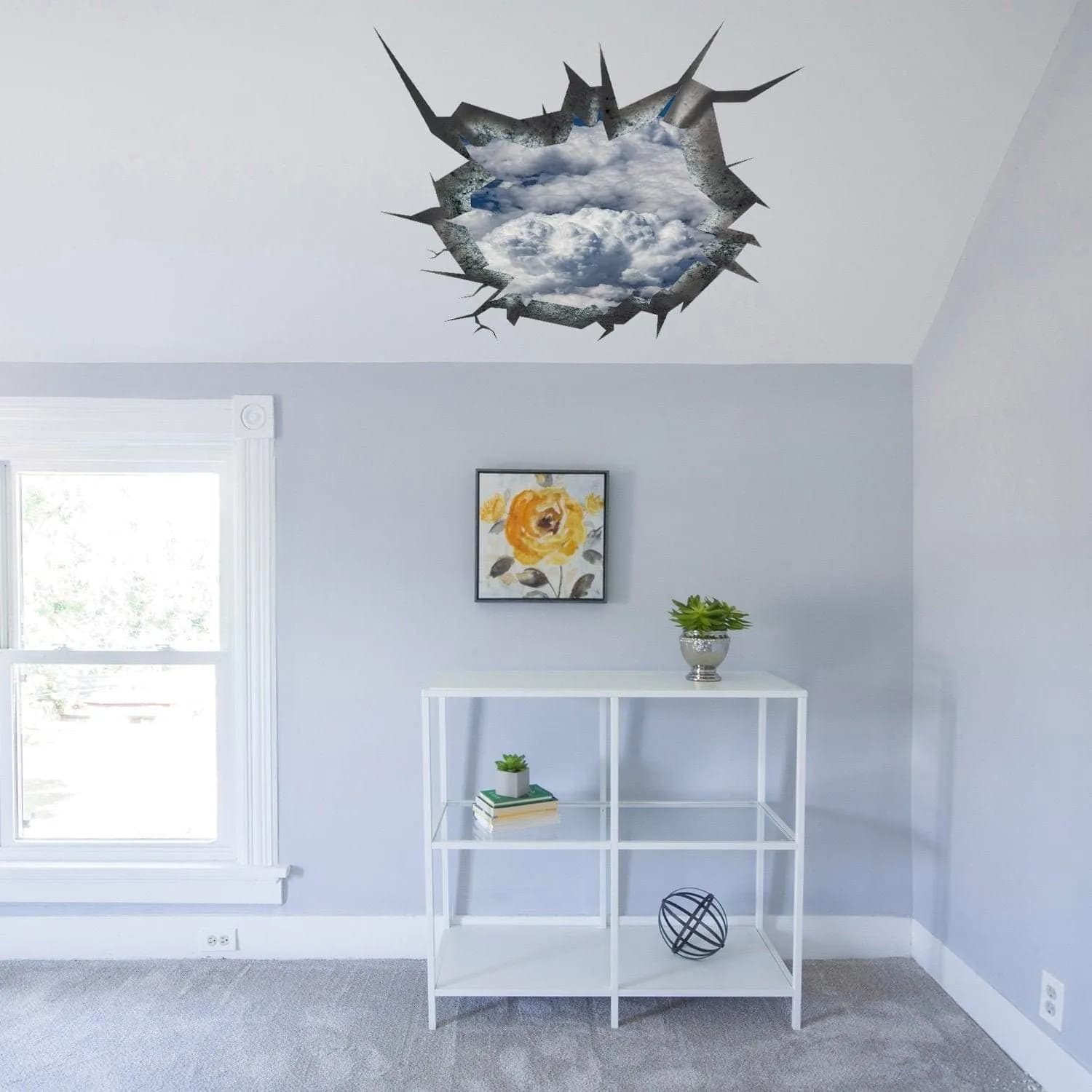image-3d Ceiling Sticker - Blue Sky Porthole Decoration Wall Decal For Bedroom