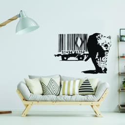 image-Banksy Leopard Barcode Wall Sticker - Art Home Decor Diy Bar Code Mural Decal