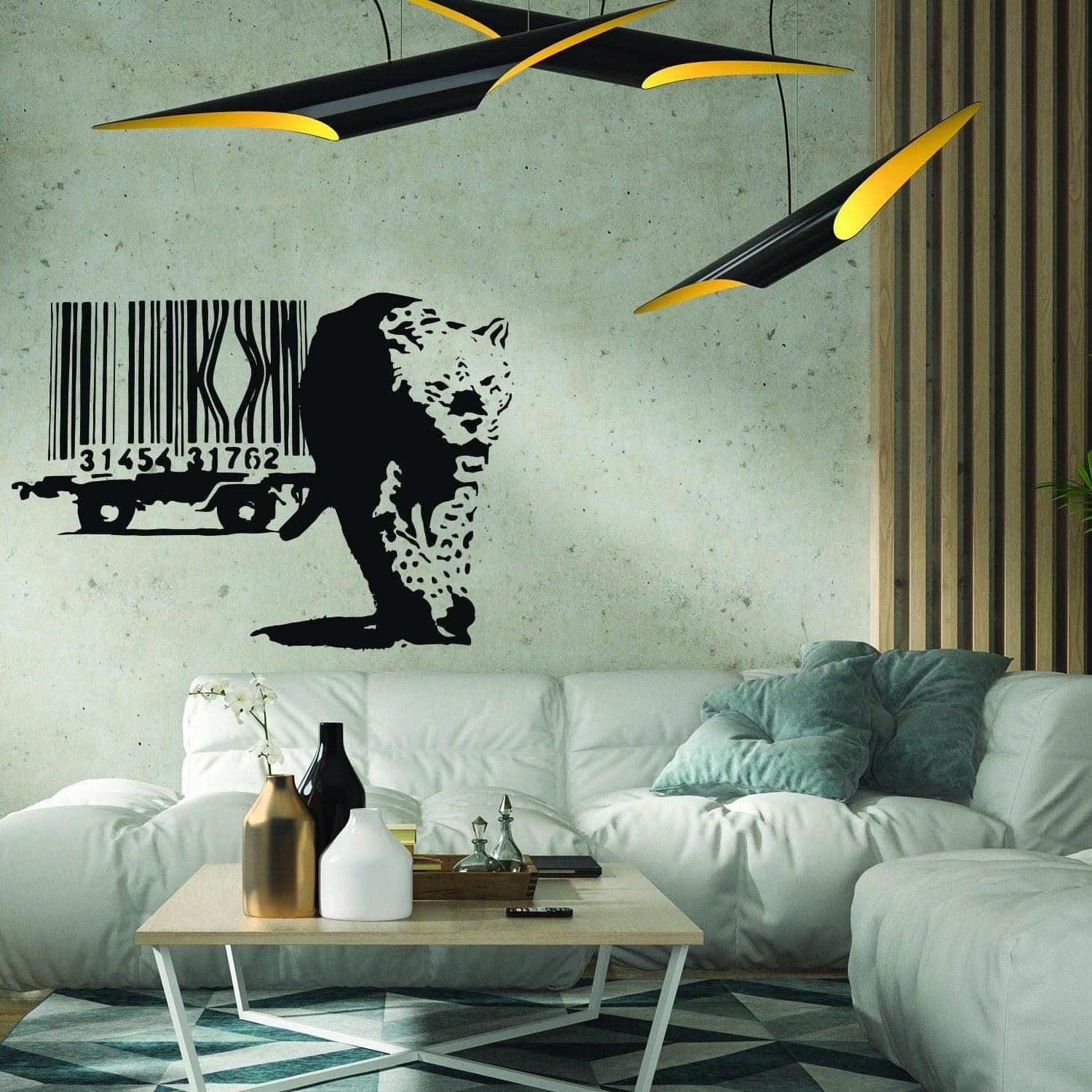 image-Banksy Leopard Barcode Wall Sticker - Art Home Decor Diy Bar Code Mural Decal