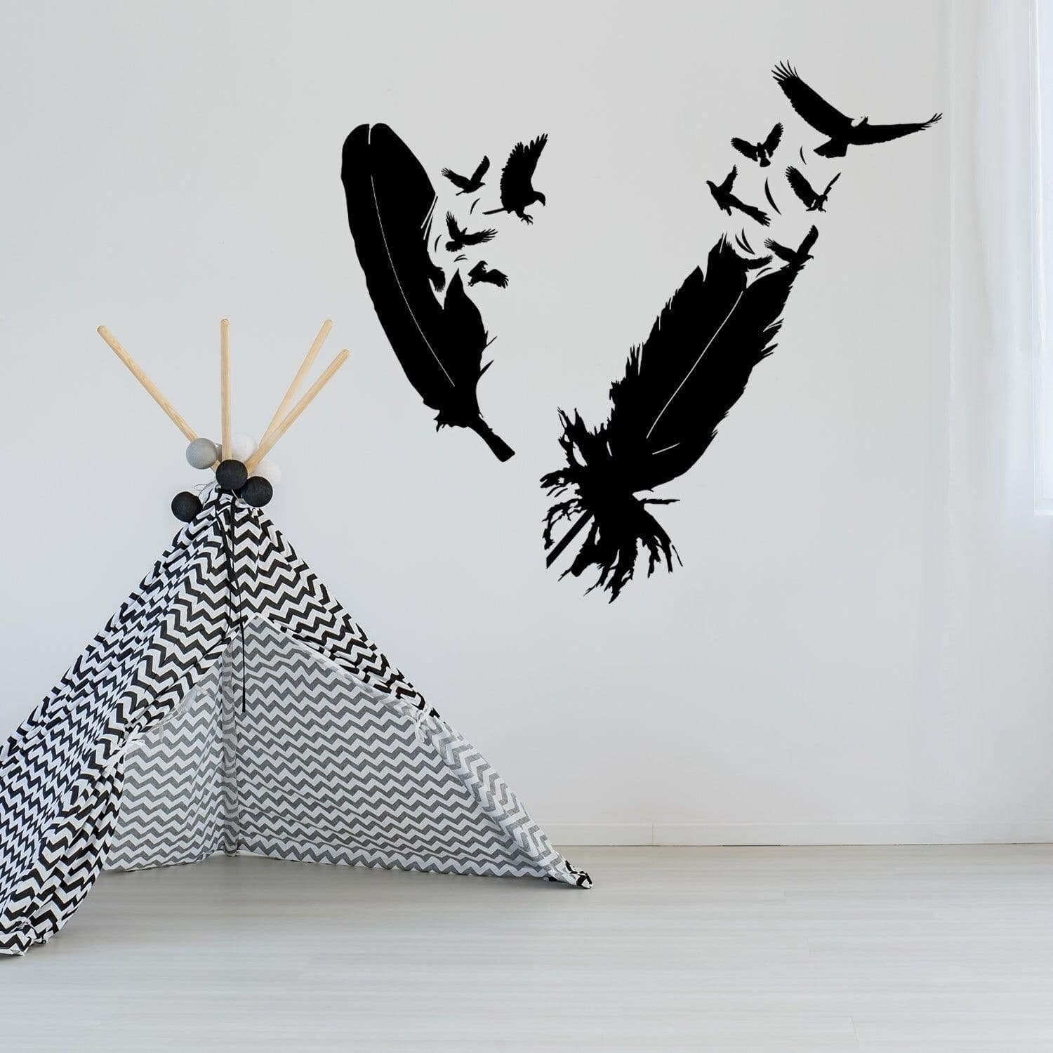 image-Bird Feather Wall Vinyl Sticker - Eagle Decor Flying Home Art Magic Nib Decal