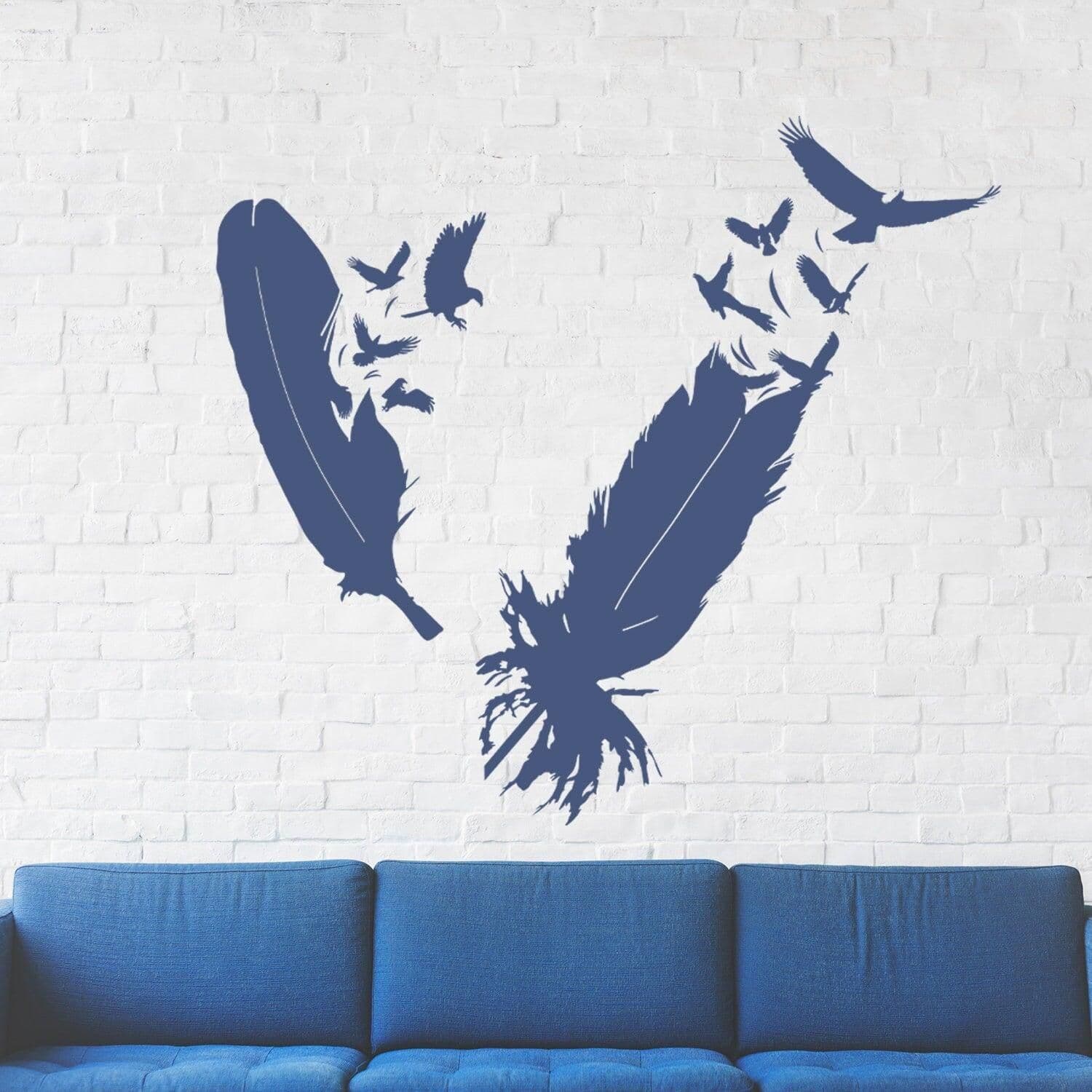 image-Bird Feather Wall Vinyl Sticker - Eagle Decor Flying Home Art Magic Nib Decal