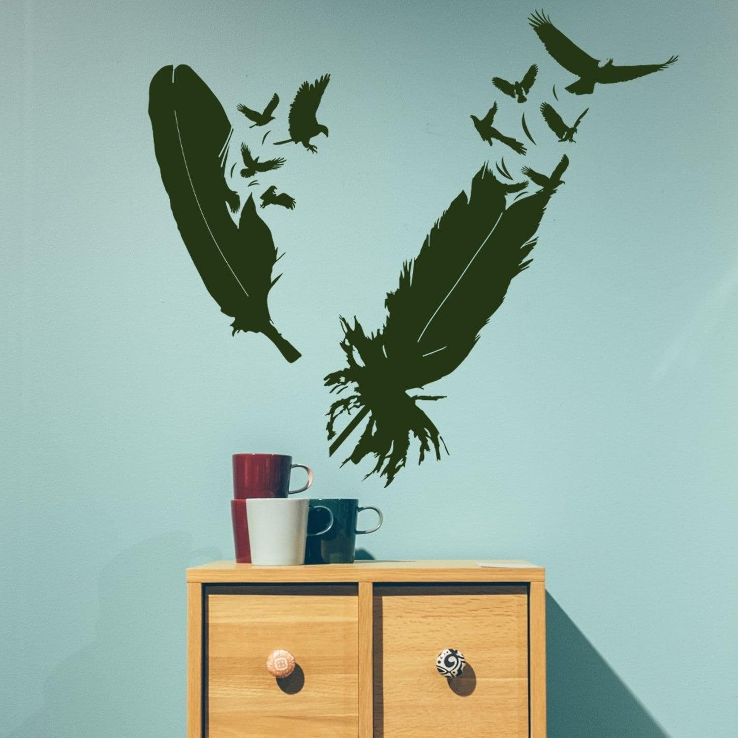 image-Bird Feather Wall Vinyl Sticker - Eagle Decor Flying Home Art Magic Nib Decal