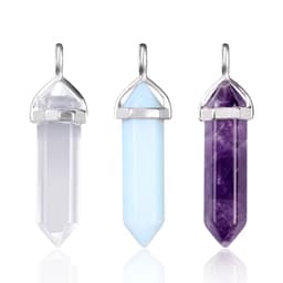 image-Hexagonal Column Tumbled Gemstone Spiral Wrapped Pendant Necklace