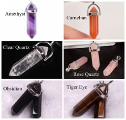 image-Hexagonal Column Tumbled Gemstone Spiral Wrapped Pendant Necklace