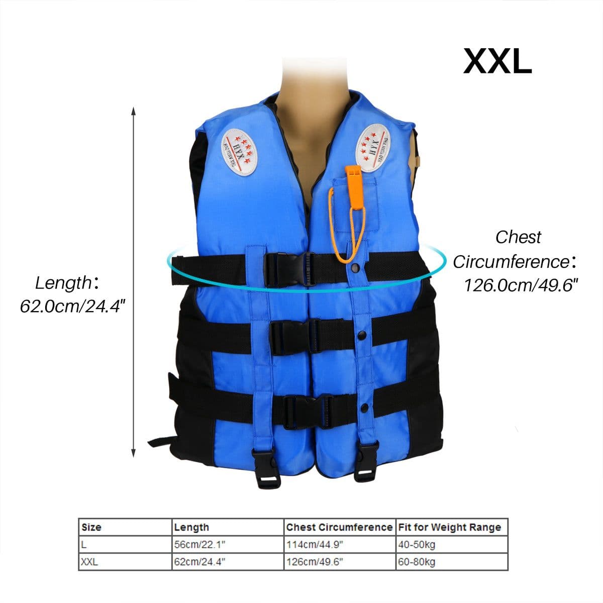 image-Life Jacket Vest with Whistle Size XXL Blue Color