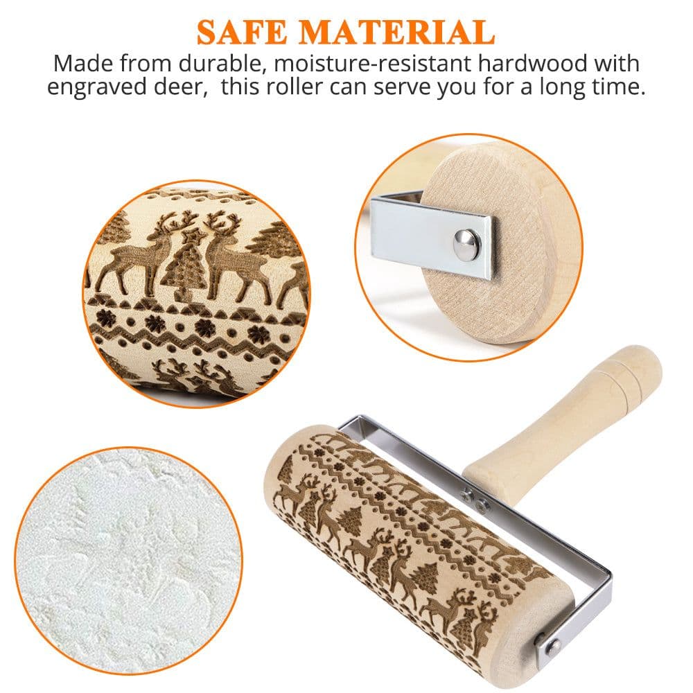 image-Christmas Wooden Rolling Pins Reindeer