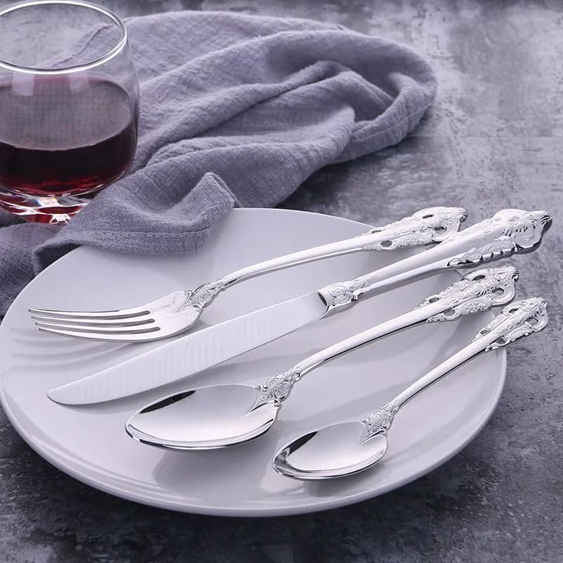 image-Tableware 304 Stainless Steel Retro Relief Silver