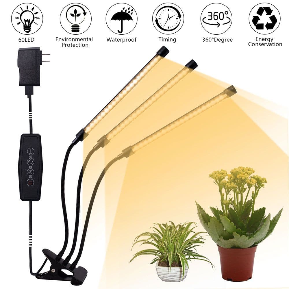 image-Warm White 3000K 60LED Three-Tube Clip Plant Lamp
