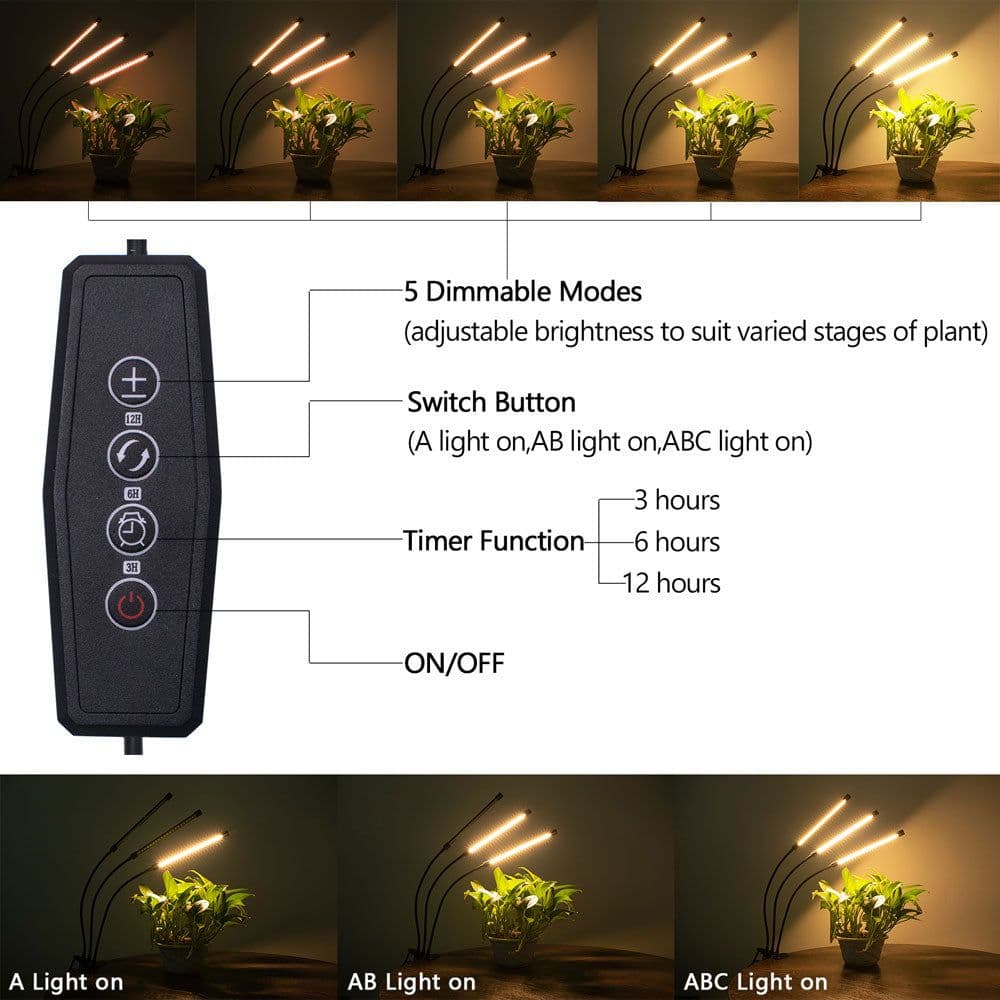 image-Warm White 3000K 60LED Three-Tube Clip Plant Lamp