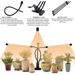 image-Warm White 3000K 60LED Three-Tube Clip Plant Lamp