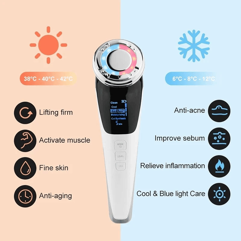 image-EMS Face Massager Anti Aging Therapy Hot Cool Facial Massager