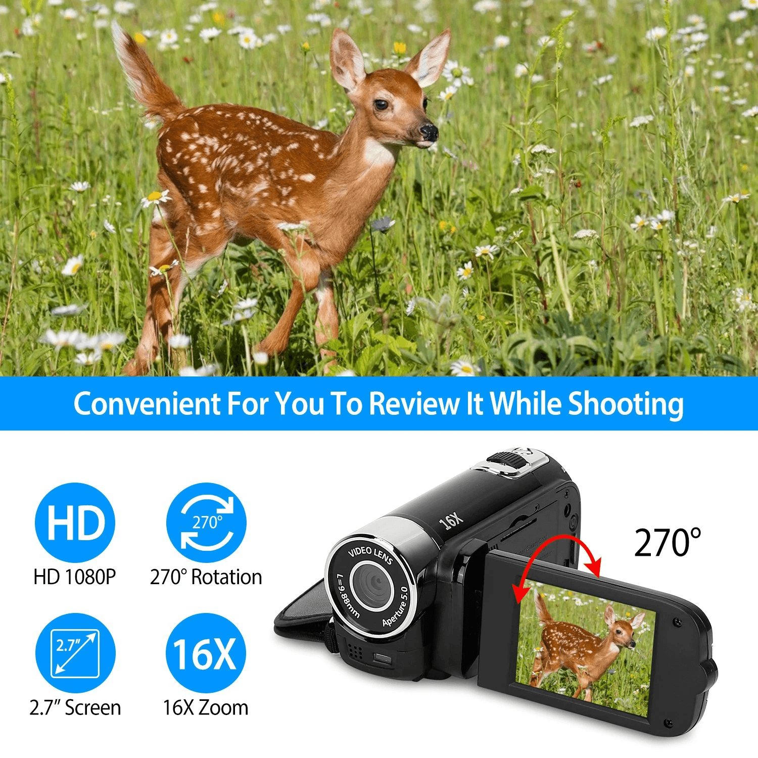 image-2.7in 16X Zoom DV Camera HD 1080P Digital Video Camcorder