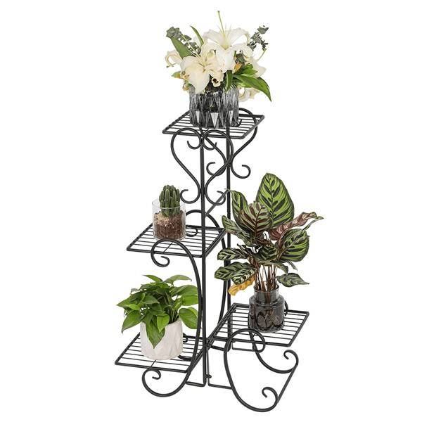 image-4 Tier Metal Flower Plant Stand Display Shelf for Home Garden