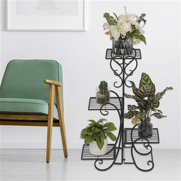 image-4 Tier Metal Flower Plant Stand Display Shelf for Home Garden