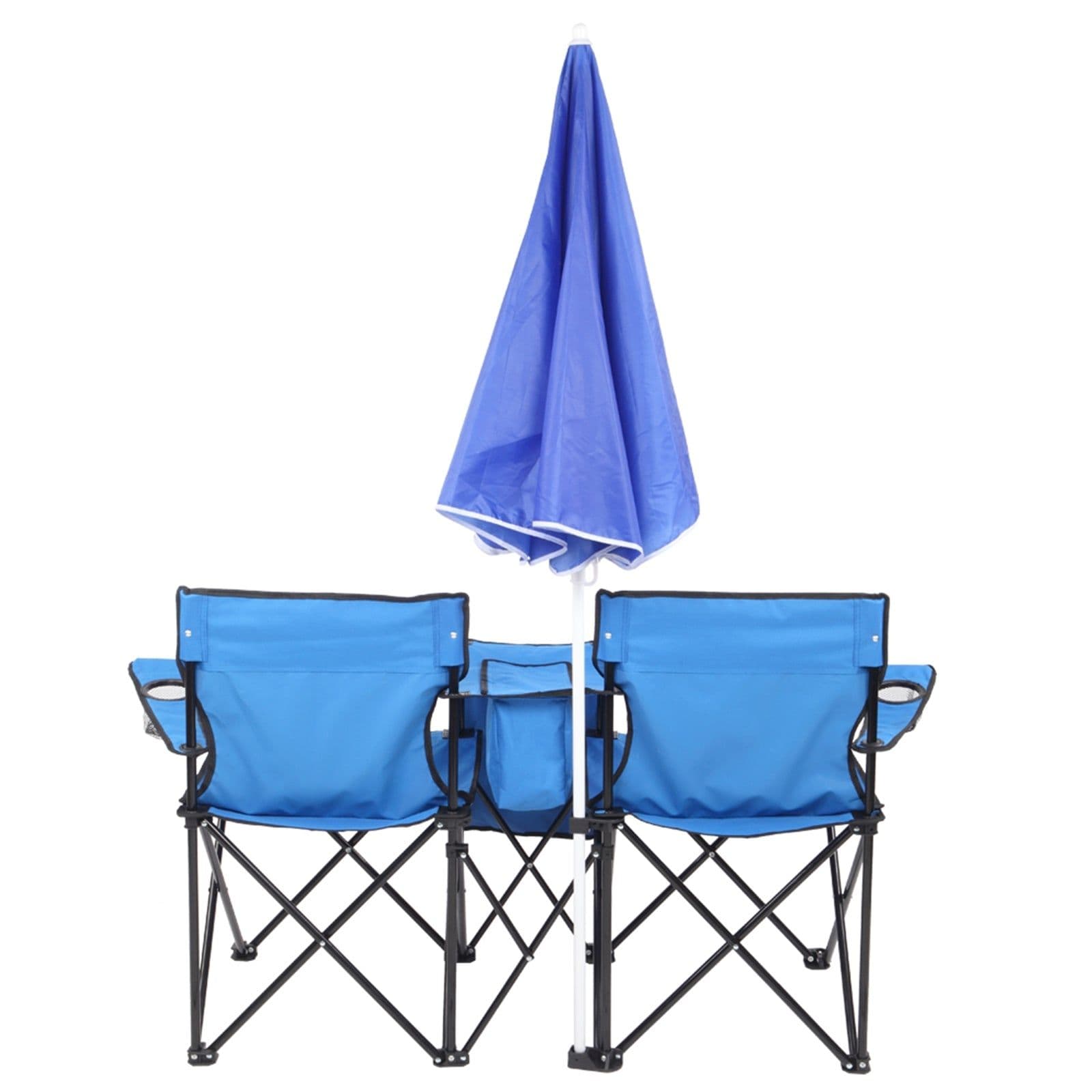 image-Portable Outdoor 2-Seat Folding Chair with Removable Sun Umbrella