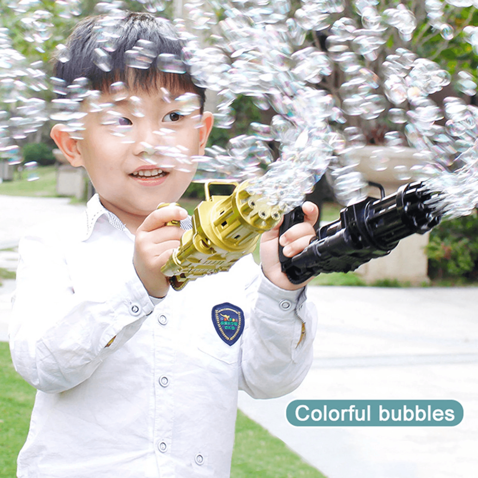 image-Summer Soap Water Bubble Machine Gatling Bubble Gun Toys