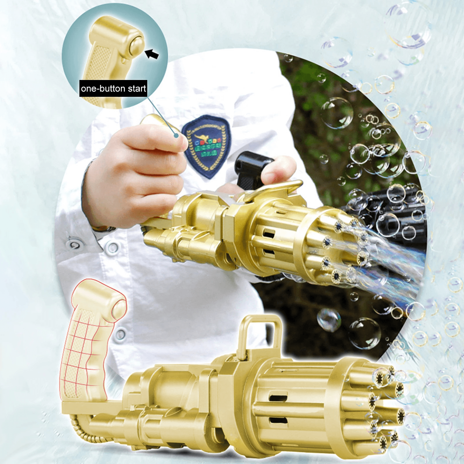 image-Summer Soap Water Bubble Machine Gatling Bubble Gun Toys