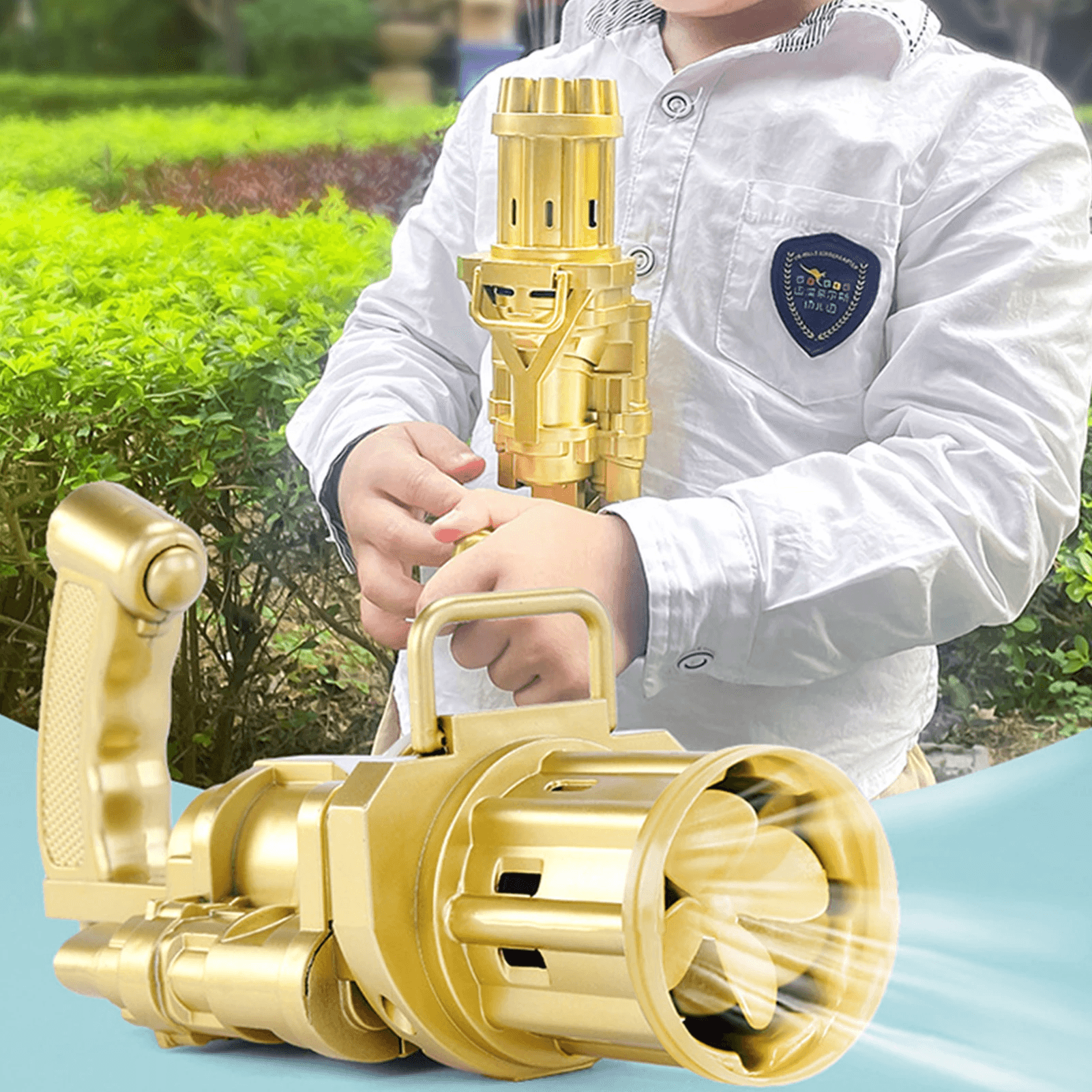 image-Summer Soap Water Bubble Machine Gatling Bubble Gun Toys