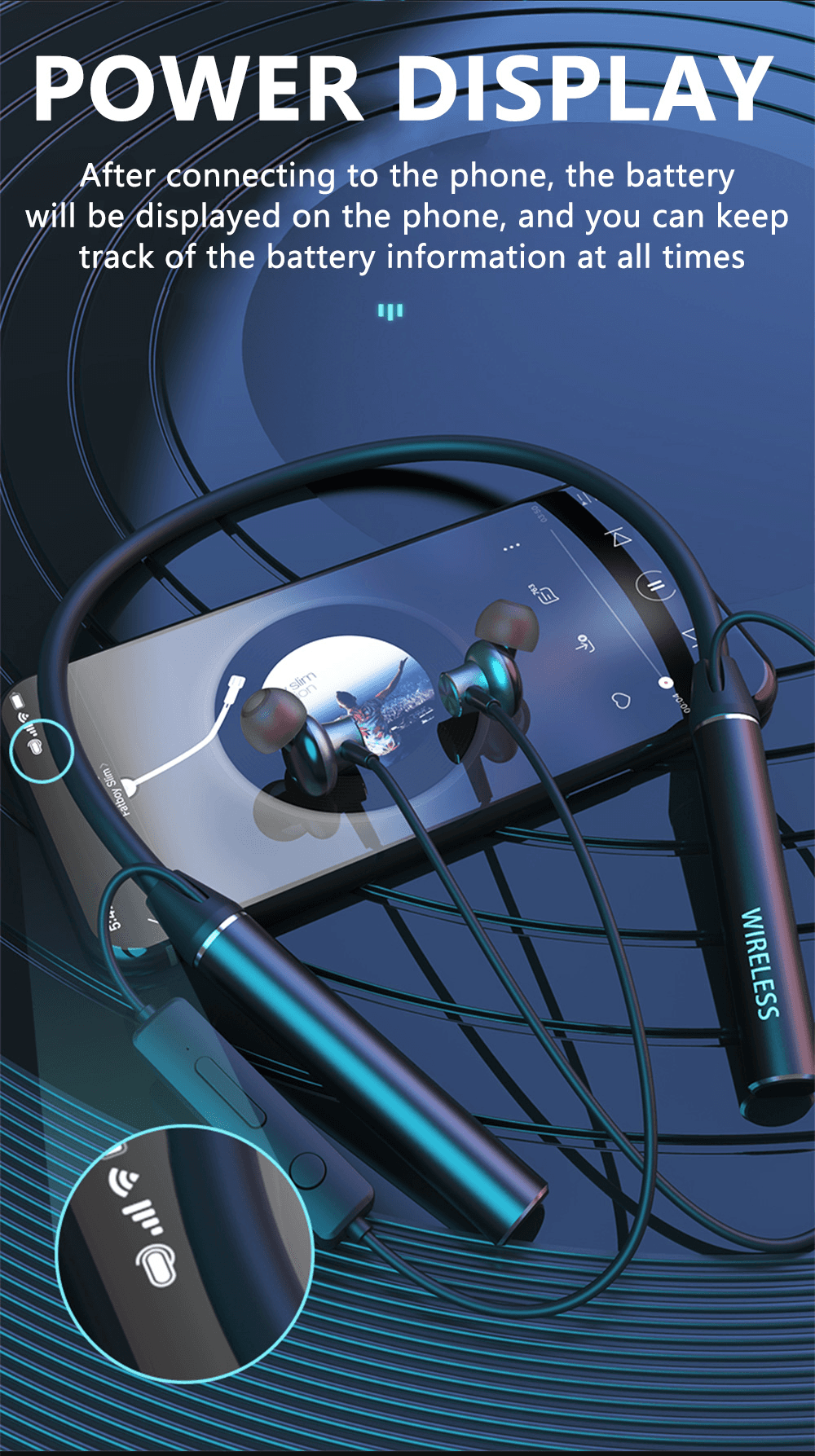 image-100Hours Palying Magnetic Sports Wireless Bluetooth Earphones