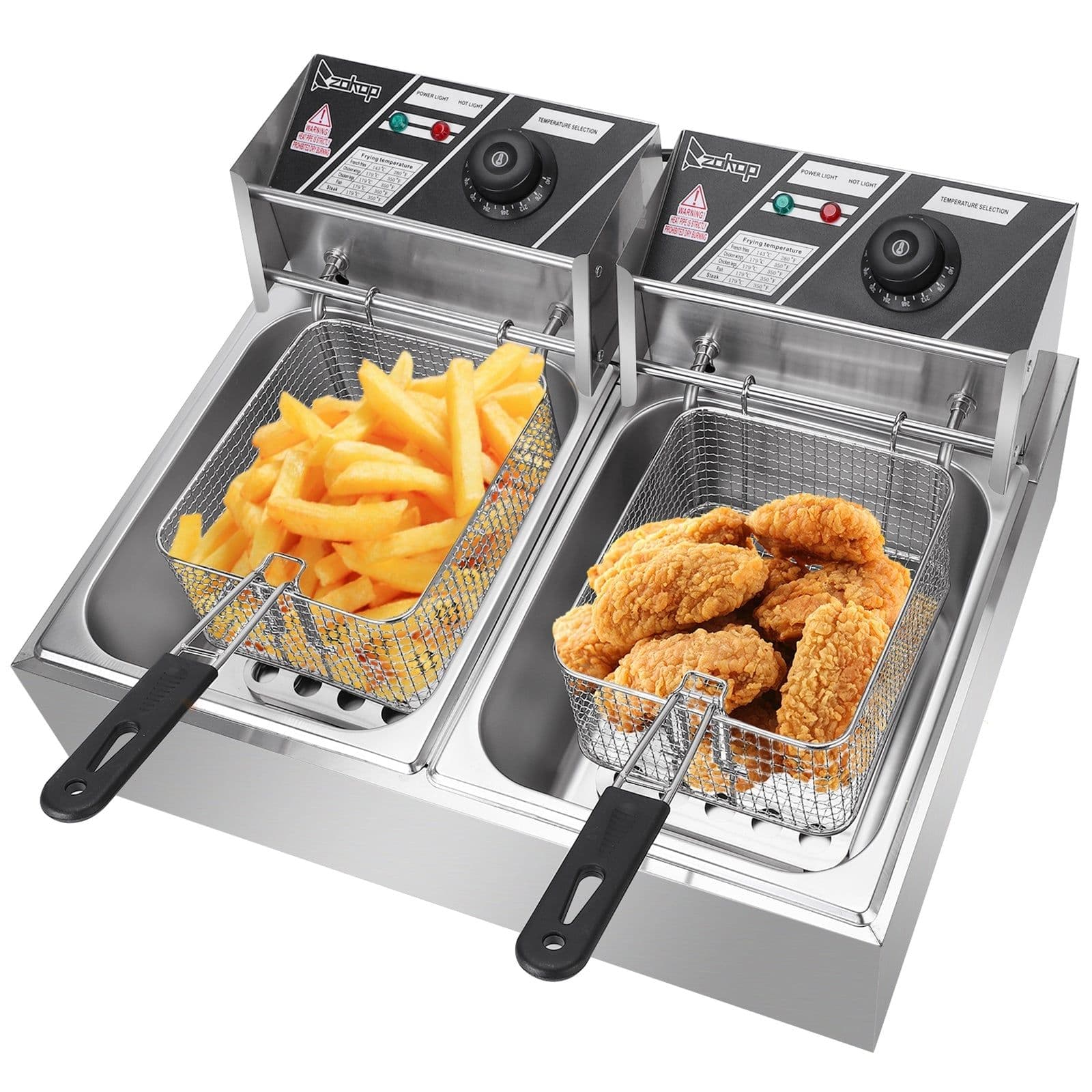 image-110V 12L Stainless Steel Double Cylinder Electric Fryer