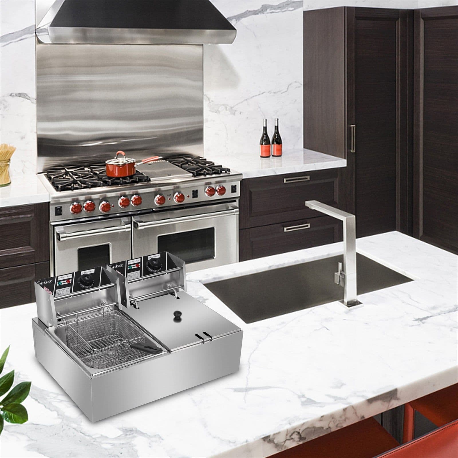 image-110V 12L Stainless Steel Double Cylinder Electric Fryer