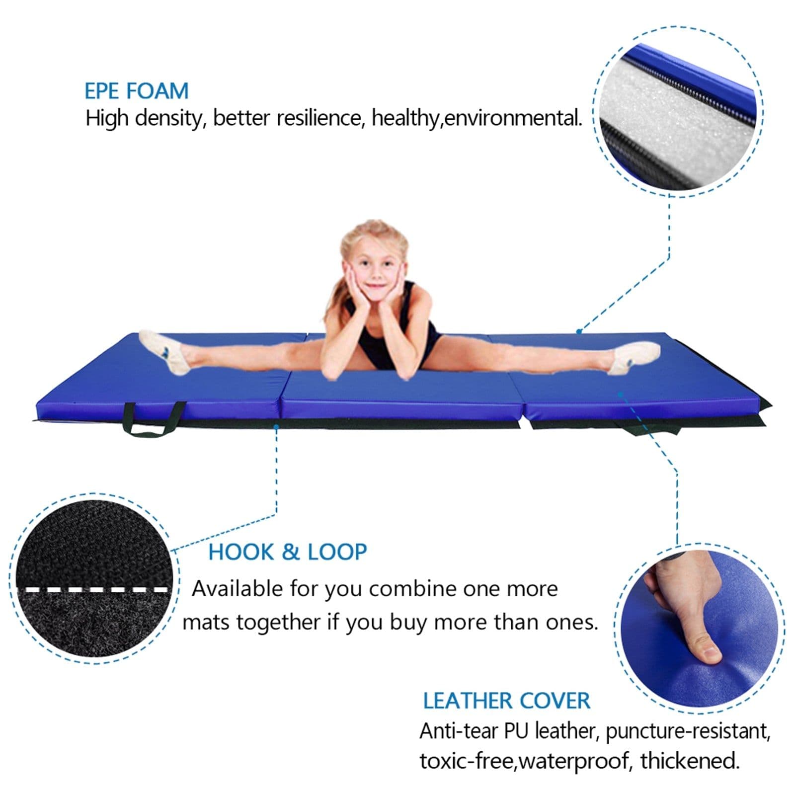 image-55"x24"x1.2" Tri-fold Gymnastics Yoga Mat with Hand Buckle