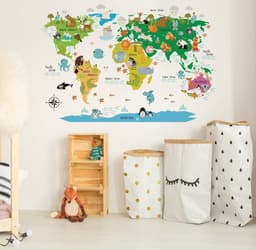 image-World Map Vinyl Sticker, Geographic Wall Decal, Travel Theme Decor