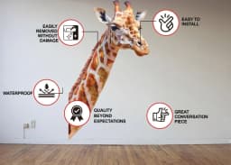 image-Adorable Wall Decal: Giraffe-Themed Kid's Bedroom Transformation, Joyful Safari Scene!