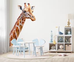 image-Adorable Wall Decal: Giraffe-Themed Kid's Bedroom Transformation, Joyful Safari Scene!