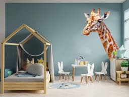 image-Adorable Wall Decal: Giraffe-Themed Kid's Bedroom Transformation, Joyful Safari Scene!