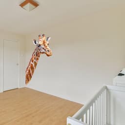 image-Adorable Wall Decal: Giraffe-Themed Kid's Bedroom Transformation, Joyful Safari Scene!
