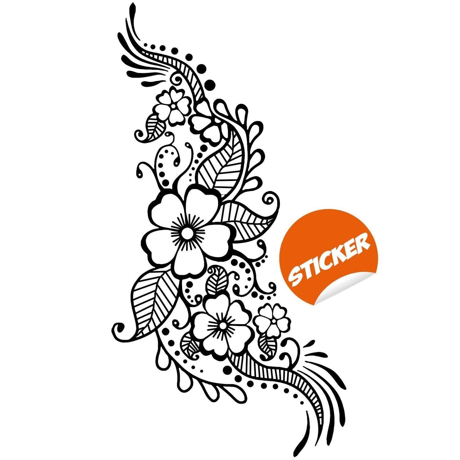 image-Henna Tattoo Wall Vinyl Sticker - Floral Flower Mandala Art Paisley Mehndi Indian Decal
