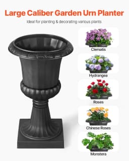image-VEVOR Jardinière Urne Plastique, 40 x 67 cm, Pot de Fleurs Classique, Lot de 2, pour Intérieur, Extérieur, Mariage, Fêtes, Événements, Scène, Entrées, Couloirs, Jardin, Balcon, Terrasse, Porche, Noir