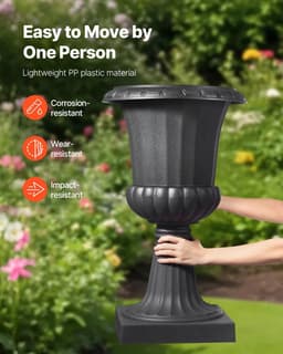 image-VEVOR Jardinière Urne Plastique, 40 x 67 cm, Pot de Fleurs Classique, Lot de 2, pour Intérieur, Extérieur, Mariage, Fêtes, Événements, Scène, Entrées, Couloirs, Jardin, Balcon, Terrasse, Porche, Noir
