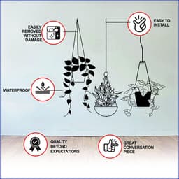 image-Botanical Oasis Wall Sticker - Tropical Hanging Plant Basket Decal