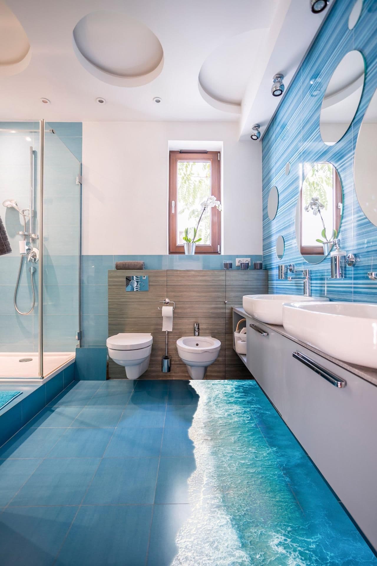 image-3D Ocean Paradise Wall Decal - Self Adhesive Decorative Bathroom Sticker