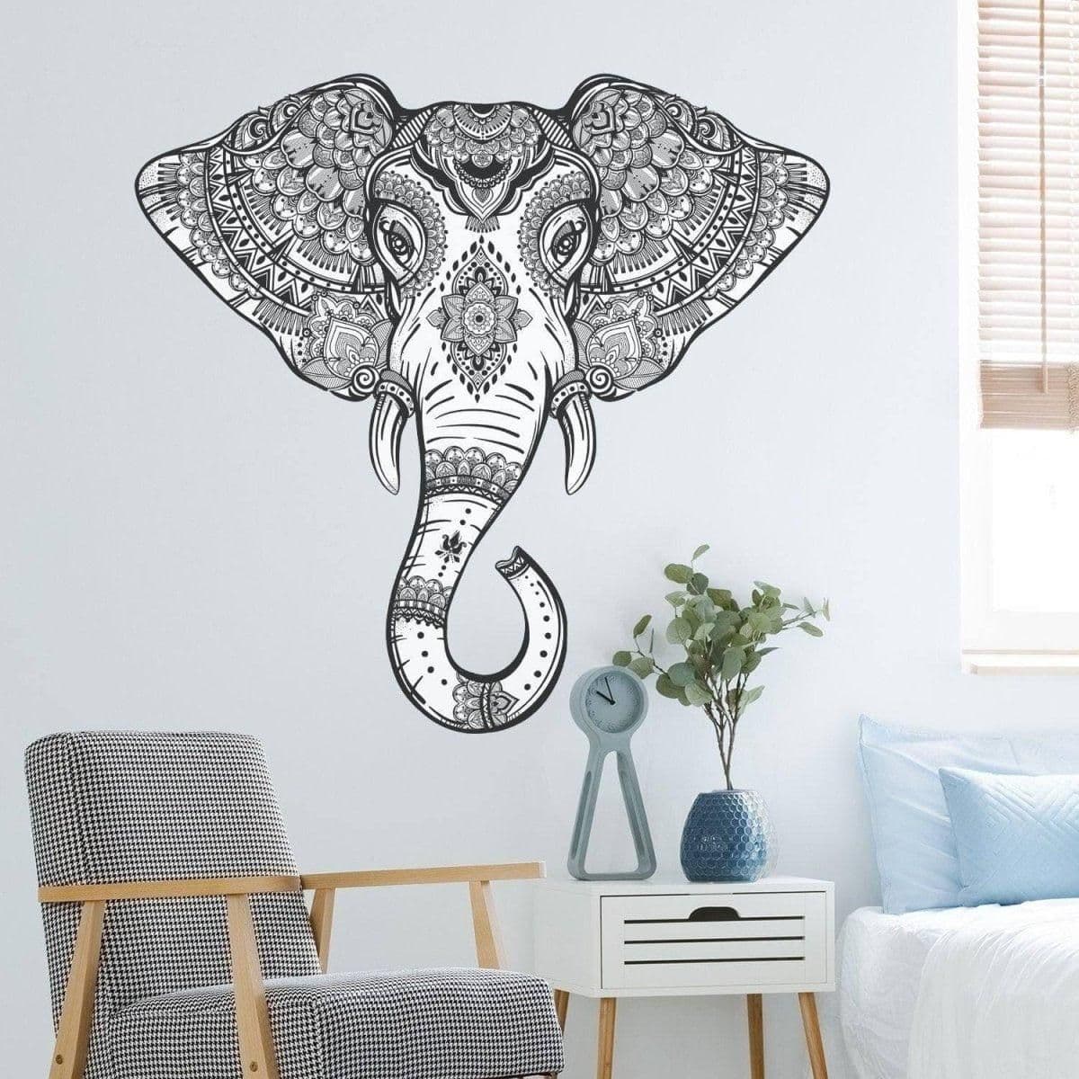 image-Vinyl Elephant Wall Sticker: Wealth and Wisdom Symbolic Representation