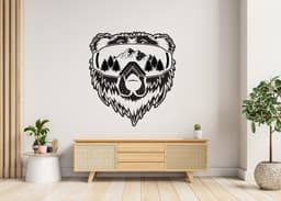 image-Vinyl Wall Decal - Wyoming State, Bear and Mountains Graphic Art Sticker