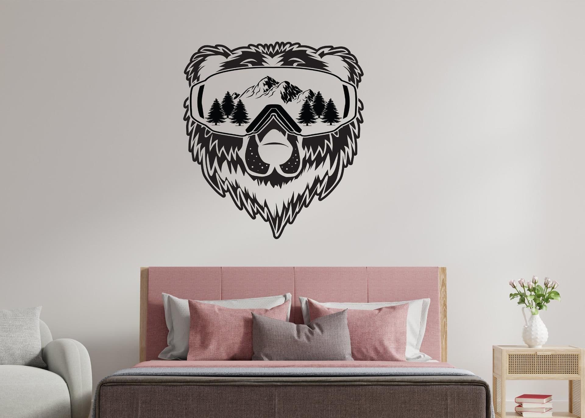image-Vinyl Wall Decal - Wyoming State, Bear and Mountains Graphic Art Sticker