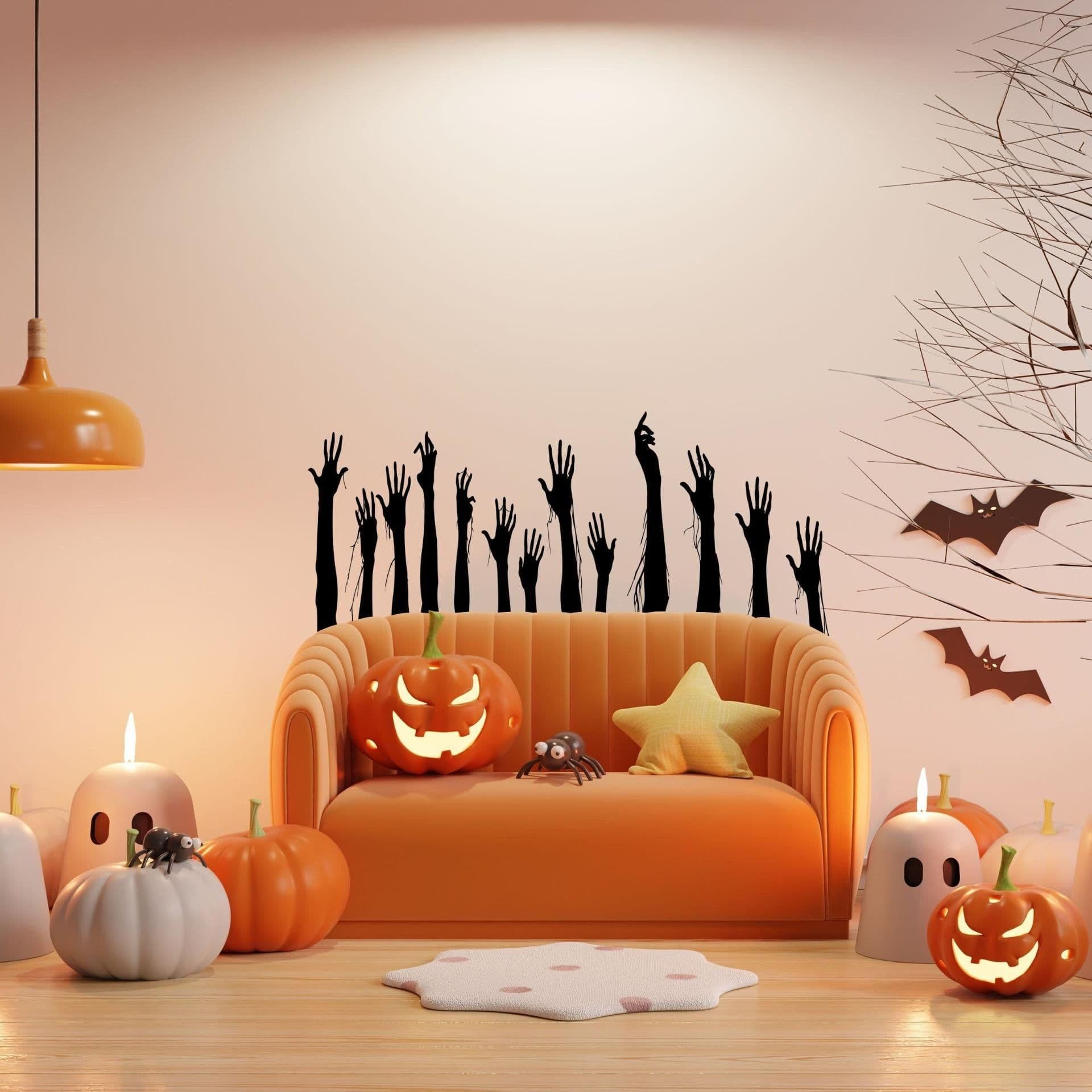 image-Zombie Hands Collection: Spooky Ghoul Window Decals & Creepy Hand Decorations