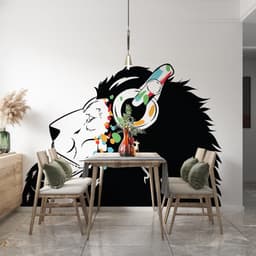 image-Contemporary Lion DJ Wall Decal - Artistic Animal Head Vinyl Sticker
