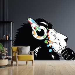 image-Contemporary Lion DJ Wall Decal - Artistic Animal Head Vinyl Sticker