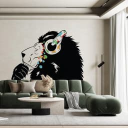 image-Contemporary Lion DJ Wall Decal - Artistic Animal Head Vinyl Sticker