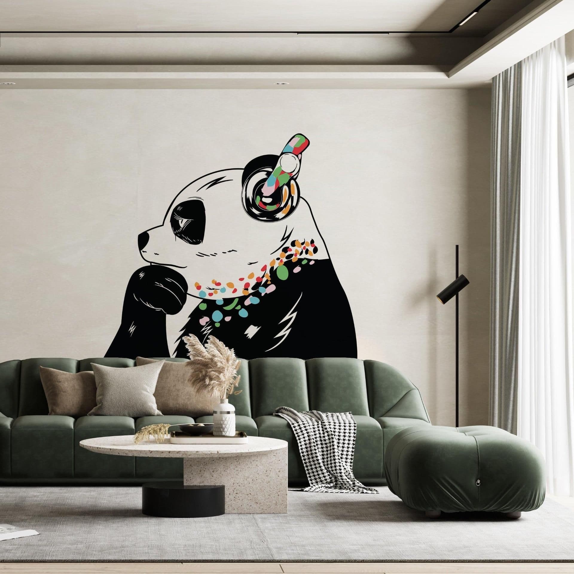 image-Expressive Panda Wall Decal: Vinyl Artistic Sticker for Wall Decoration
