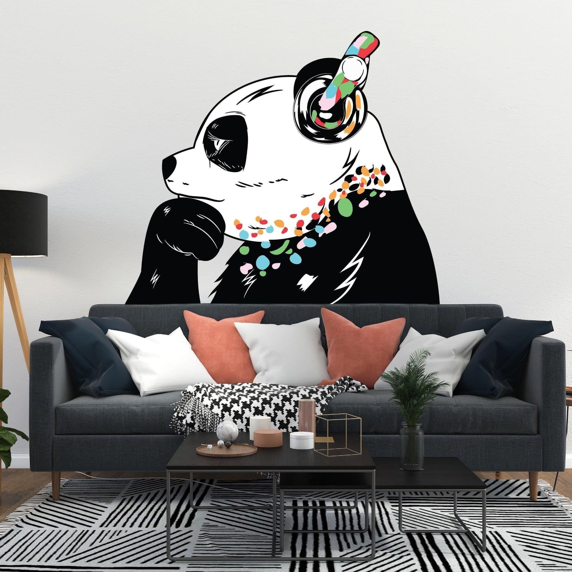 image-Expressive Panda Wall Decal: Vinyl Artistic Sticker for Wall Decoration